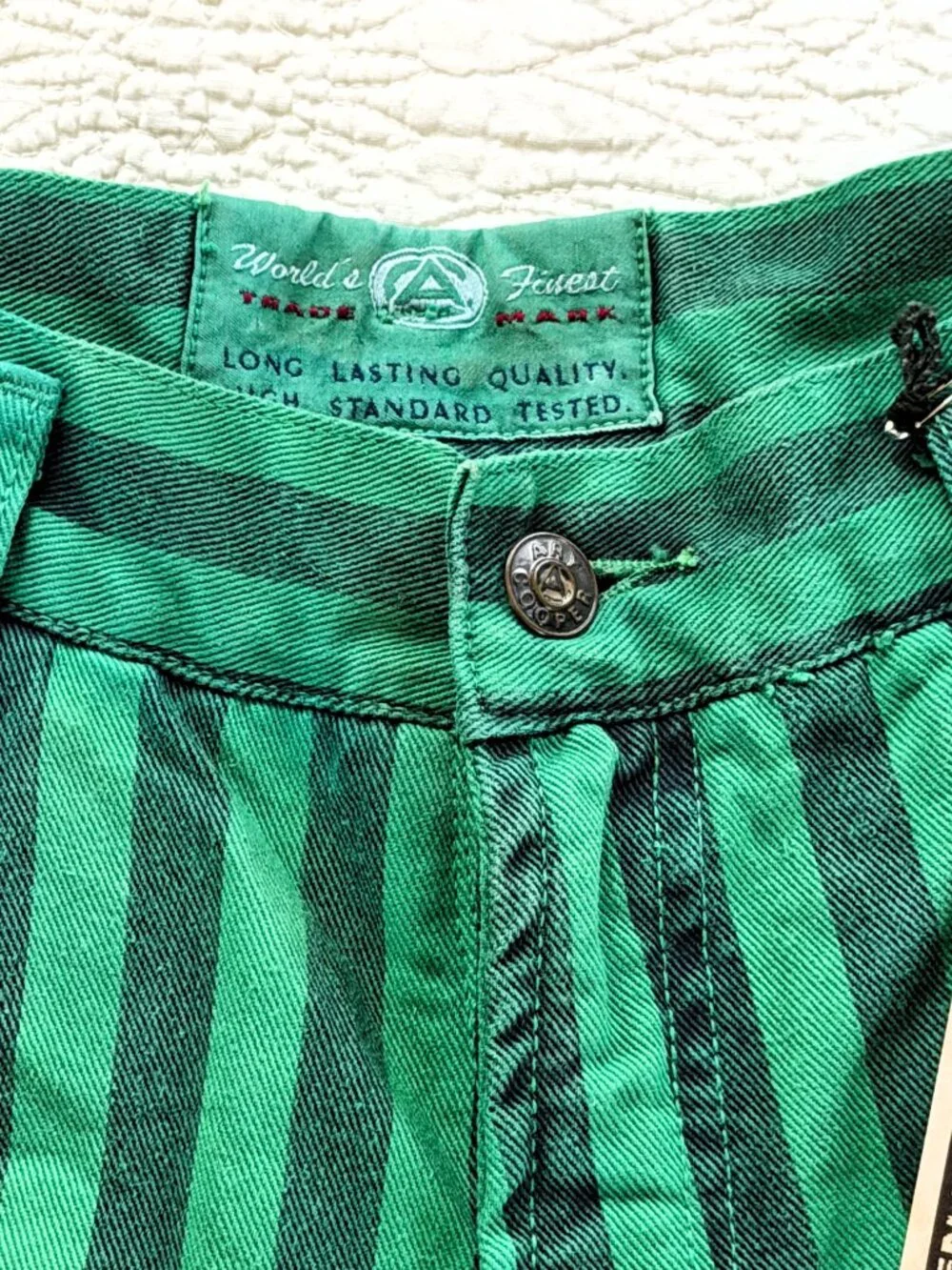 Vintage Ary Cooper Green Black Striped Shorts Men's 34 Cotton 90s Made in Hong K